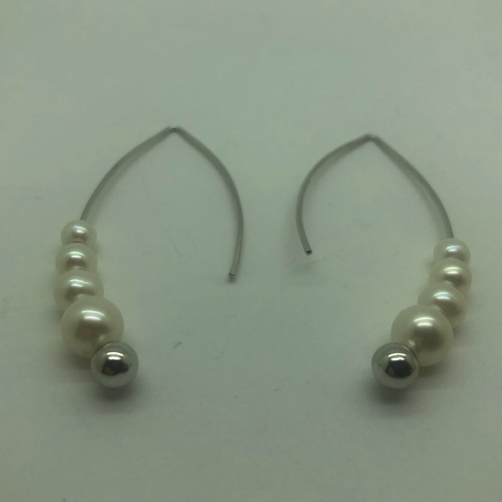 Silver Fresh Water Pearl Wire Earring - Picture 3 of 4